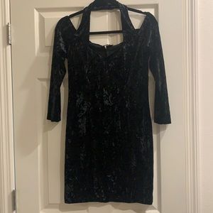Vintage 80’s black crushed velvet mini halter dress.